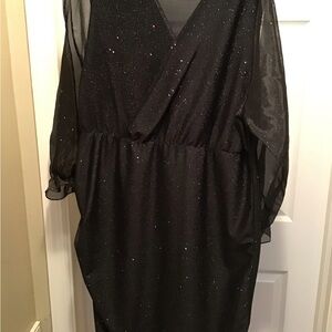 Black V-Neck Bishop Sleeve Cocktail Gown